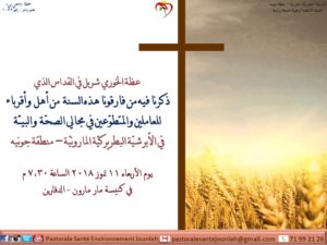 عظة القداس الذي ذكرنا فيه من فارقونا من أهل وأقرباء للعاملين في مجالي الصحّة والبيئة